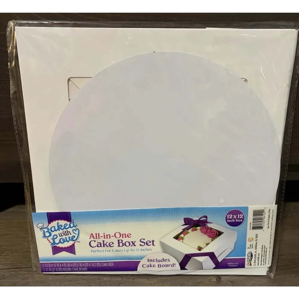 Baked With Love All-in-One Cake Box Set 12x12 w/ Round Cake Board Fits 11” Cake